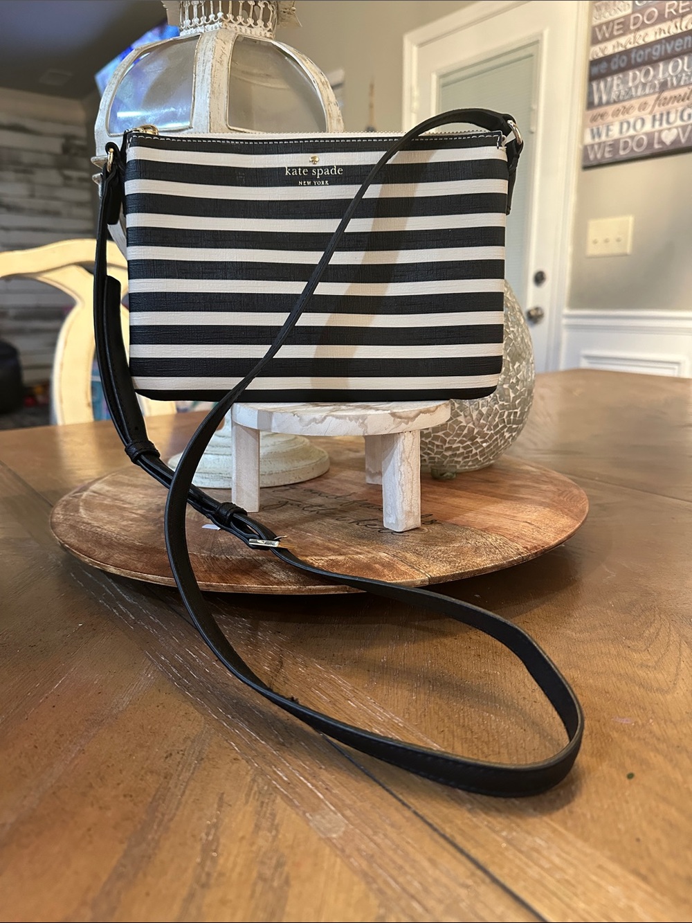 kate spade Black and White Striped leather crossbody bag